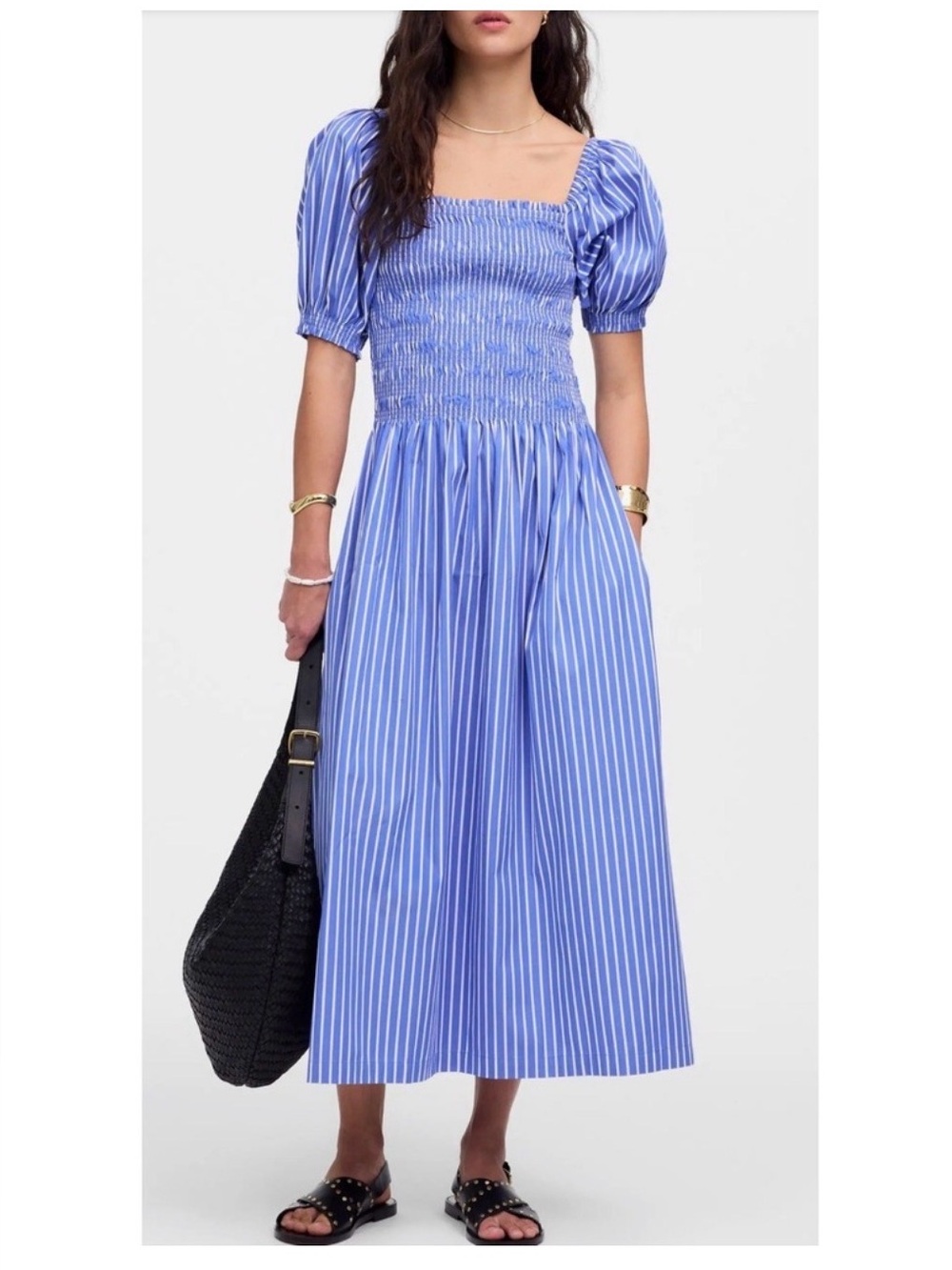 Madewell Elena Blue Stripe Tiered Cotton Midi Dress in size XXL. NWOT